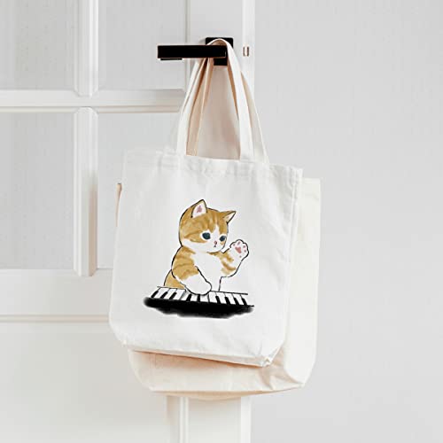  ÇINAR BEZ ÇANTA A.Ş. Eco Tote Bag, Canvas Tote Bag For Women With Cat Print, Zippered Inner Pocket, The Tote Bag