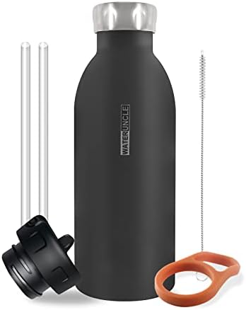  Insulated Water Bottles-17oz/500ml,Vacuum Insulated Stainless Steel Sport Water Bottledouble Cover (steel Cover And Straw Cover) Prevent Slippery Powder Coating (Black)…