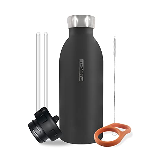  Insulated Water Bottles-17oz/500ml,Vacuum Insulated Stainless Steel Sport Water Bottledouble Cover (steel Cover And Straw Cover) Prevent Slippery Powder Coating (Black)…