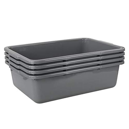  4-Pack Bus Tubs, Commercial Tote Box, Plastic Bus Box (13 L Capacity), Grey