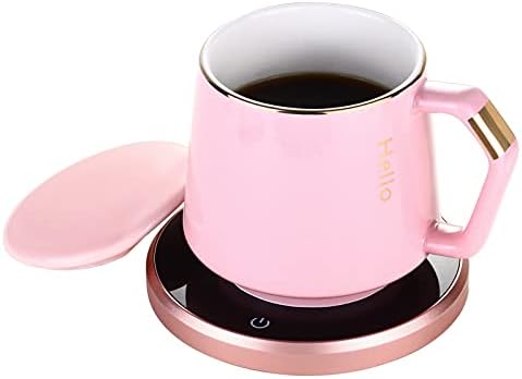  Coffee Mug Warmer & Mug Set, KRGMNHR Smart Coffee Warmer For Desk With Auto Shut Off, Infrared Sensor Technology For Double Safety, Ideal For Gift, Coffee, Tea, Hot Cocoa, Rose Gold Set