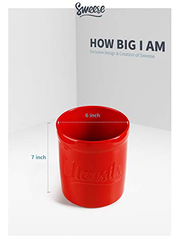  Sweese 811.104 Kitchen Utensil Holder, 7″ Large Porcelain Stable Utensil Caddy With Countertop Counter Utensil Organizer, Cooking Utensil Organizer Caddy For Farmhouse Kitchen Décor, Red