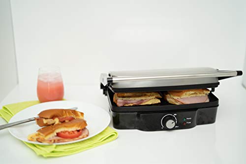  MUSA USA Electric Stainless Steel Panini Press With Adjustable Temperature Settings And Nonstick Plates, 1200W