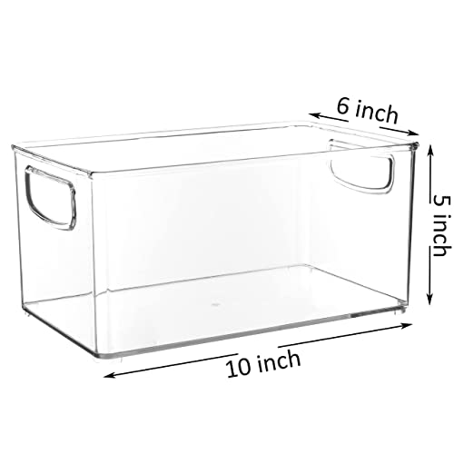  2 Pack Stackable Plastic Storage Organizer Container Bin, Stackable Storage Bins With Handler For Refrigerator, Pantry (10" X 6" X 5")