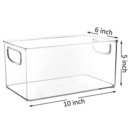  2 Pack Stackable Plastic Storage Organizer Container Bin, Stackable Storage Bins With Handler For Refrigerator, Pantry (10" X 6" X 5")