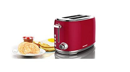  Artisan 2-Slice Toaster - Stainless Steel With Removable Crumb Tray, Adjustable Browning Control With Multiple Settings To Cancel, Defrost And Bagel - 800W, Red