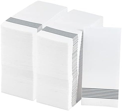  200 Packs Linen-like Guest Towels Disposable, Disposable Dinner Napkins Paper For Kitchen, Disposable Hand Towels For The Bathroom, Wedding Napkins, Party Napkins. (Striped Silver)