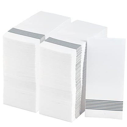  200 Packs Linen-like Guest Towels Disposable, Disposable Dinner Napkins Paper For Kitchen, Disposable Hand Towels For The Bathroom, Wedding Napkins, Party Napkins. (Striped Silver)