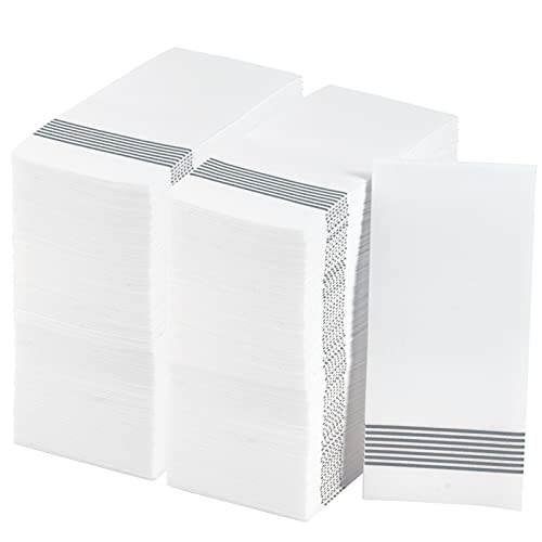  200 Packs Linen-like Guest Towels Disposable, Disposable Dinner Napkins Paper For Kitchen, Disposable Hand Towels For The Bathroom, Wedding Napkins, Party Napkins. (Striped Silver)