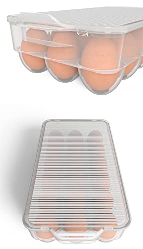  Clear Covered Egg Holder 3-Pack, Plastic Egg Storage For Refrigerator, Egg Tray Container With Lid, Fits 18 Eggs