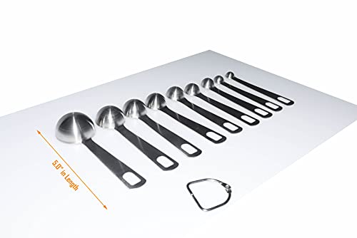  Measuring Spoons, Kitchen Measuring Spoons Set With D-Ring Holder, 304 Stainless Steel Measuring Spoons With Scale Marking For Measuring Dry And Liquid, Set Of 9