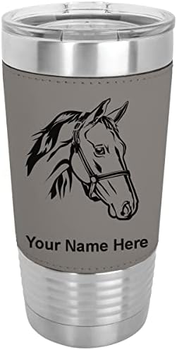  20oz Vacuum Insulated Tumbler Mug, Horse Head 2, Personalized Engraving Included (Faux Leather, Rustic)