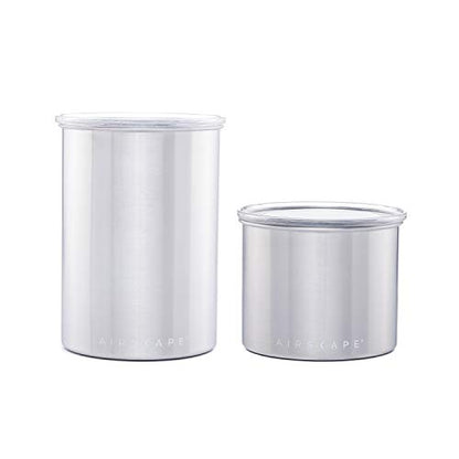  Airscape Stainless Steel Coffee Canister - Set Of 2 - Food Storage Container - Patented Airtight Lid Pushes Out Excess Air - Preserve Food Freshness (Small & Medium, Brushed Steel)