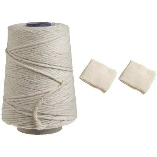  Regency Wraps Natural Ultra Fine Cheesecloth 100% Cotton, 2pack, 18 Sq. Ft & Natural Cooking Twine 1/2 Cone 100% Cotton 500ft, 1-Pack, Ivory