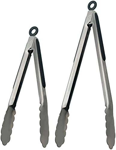  Et Of 9-inch And 12-inch Stainless Steel Kitchen Tongs With Locking, Metal Cooking Tongs With Non-Slip Grip,Perfect For Grilling, Barbecue (BBQ) And More (9" & 12")