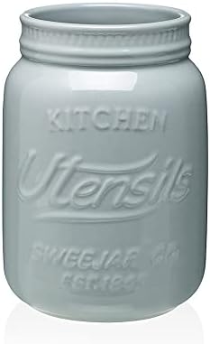  Kitchen Utensil Holder, 7.2" Ceramic Utensil Crock For Cooking Countertop, Housewarming, Wedding, Birthday Gift (Gray)
