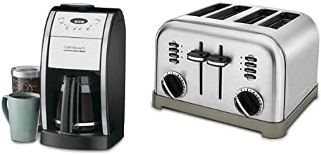 Cuisinart DGB-550BKP1 Automatic Coffeemaker Grind & Brew, 12-Cup Glass, Black And CPT-180P1 Metal Classic 4-Slice Toaster, Brushed Stainless
