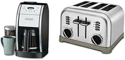 Cuisinart DGB-550BKP1 Automatic Coffeemaker Grind & Brew, 12-Cup Glass, Black And CPT-180P1 Metal Classic 4-Slice Toaster, Brushed Stainless