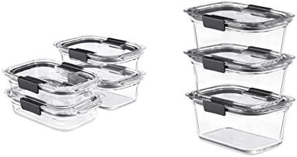 Rubbermaid Brilliance Glass Storage Set Of 4 Food Containers, Clear & Brilliance Glass Storage 3.2-Cup Food Containers With Lids, 4-Pack (8 Pieces Total), BPA Free And Leak Proof, Medium, Clear