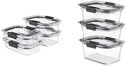 Rubbermaid Brilliance Glass Storage Set Of 4 Food Containers, Clear & Brilliance Glass Storage 3.2-Cup Food Containers With Lids, 4-Pack (8 Pieces Total), BPA Free And Leak Proof, Medium, Clear