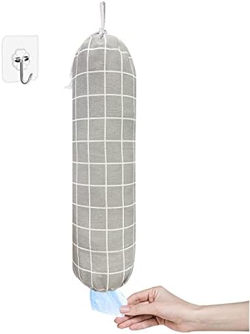  Lastic Bag Holder, Wall Mount Plastic Bag Organizer, Shopping Bags Carrier, Washable Large Grocery Bag Storage Dispenser ​for Home Kitchen Travelling, Free Adjustment With Drawstring, Gray, 22x9"