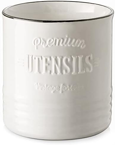  Kitchen Utensil Holder, 7.2″ Extra-Large Ceramic Stable Utensil Caddy, Rustic Cooking Utensil Crock For Farmhouse Kitchen Décor With Countertop-Protection Cork Bottom, Counter Utensil Organizer