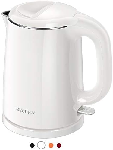  Stainless Steel Double Wall Electric Kettle Water Heater For Tea Coffee W/Auto Shut-Off And Boil-Dry Protection, 1.0L (White)