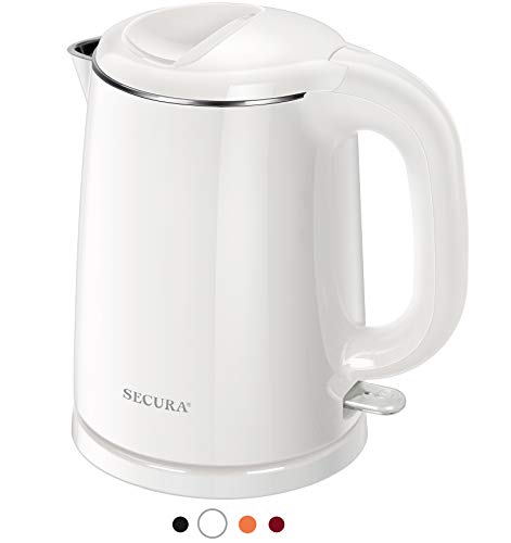  Stainless Steel Double Wall Electric Kettle Water Heater For Tea Coffee W/Auto Shut-Off And Boil-Dry Protection, 1.0L (White)