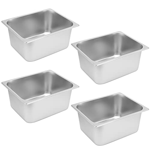  4 Pack Stainless Steel Steam Pan 1/2 Size, Anti-Jam Steam Table Pan, Hotel Pans Half Size Restaurant Buffet Trays For Catering, 6 Inch Deep