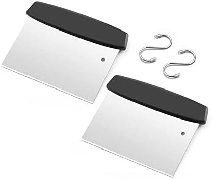  Metal Griddle Scraper Chopper, HaSteeL Stainless Steel Dough Bench Scraper Pastry Cutter With Measuring Marks, Multi-purpose Kitchen Tool For Flat Top Grilling/Baking/Cooking, Dishwasher Safe (2-Pack)