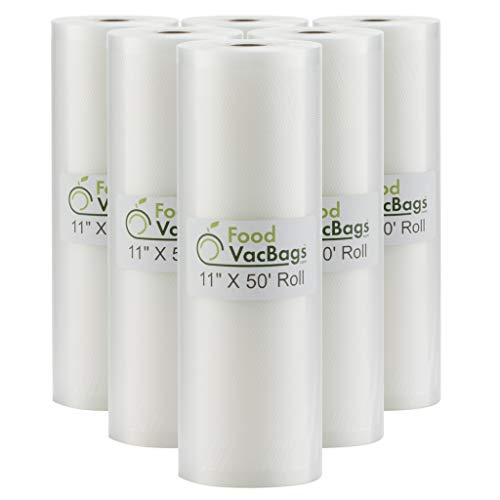  6 Jumbo 11" X 50' FoodVacBags Commercial Embossed Vacuum Sealer Saver Bags, Sous Vide, Food Storage