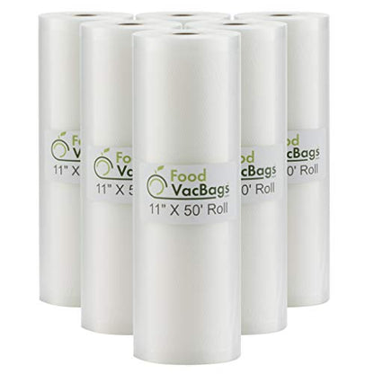  6 Jumbo 11" X 50' FoodVacBags Commercial Embossed Vacuum Sealer Saver Bags, Sous Vide, Food Storage