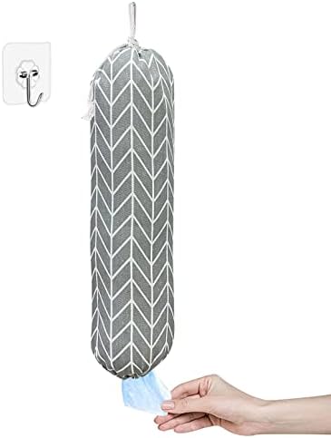  Lastic Bag Holder, Wall Mount Plastic Bag Organizer, Shopping Bags Carrier, Washable Large Grocery Bag Storage Dispenser ​for Home Kitchen Travelling, Free Adjustment With Drawstring, Gray, 22x9"