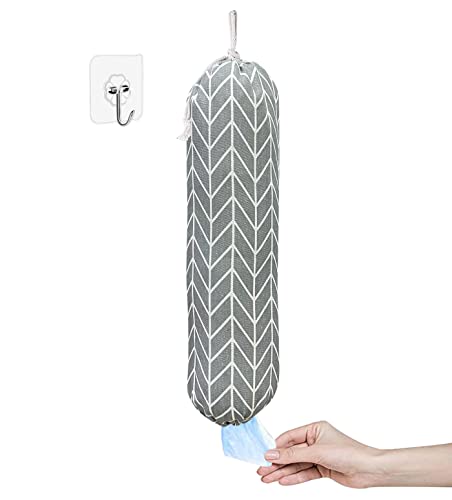  Lastic Bag Holder, Wall Mount Plastic Bag Organizer, Shopping Bags Carrier, Washable Large Grocery Bag Storage Dispenser ​for Home Kitchen Travelling, Free Adjustment With Drawstring, Gray, 22x9"