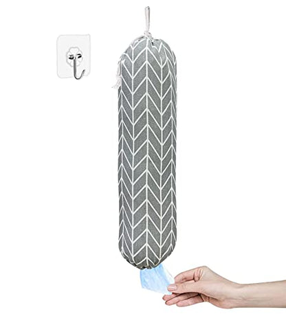  Lastic Bag Holder, Wall Mount Plastic Bag Organizer, Shopping Bags Carrier, Washable Large Grocery Bag Storage Dispenser ​for Home Kitchen Travelling, Free Adjustment With Drawstring, Gray, 22x9"