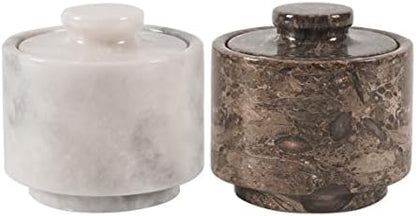  Arblous Krafts Stylish Marble White And Black 3.5 Oz Salt Cellar, Trinket Box And Condiment Pots 3" X 3" Kitchen Décor Salt Pepper Bowls Salt Container, Pinch Pots Tea Containers