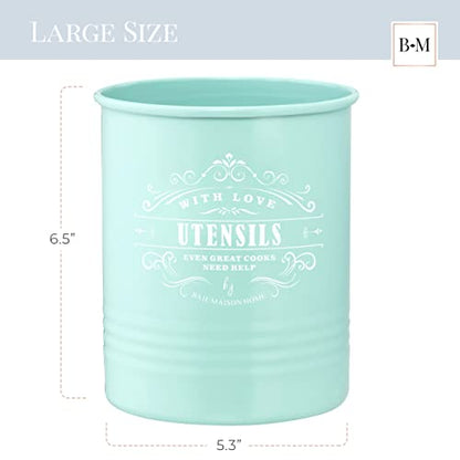  Large Farmhouse Kitchen Utensil Holder For Countertop - Kitchen Utensil Caddy - Teal Cooking Utensils Holder For Kitchen Counter - Utensil Organizer Jar For Wooden Spoon And Spatulas