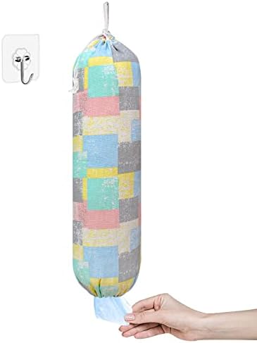  Lastic Bag Holder, Wall Mount Plastic Bag Organizer, Shopping Bags Carrier, Washable Large Grocery Bag Storage Dispenser ​for Home Kitchen Travelling, Free Adjustment With Drawstring, Gray, 22x9"