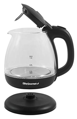  KT1001 Maxi-Matic 1L Glass Electric Tea Kettle Hot Water Heater Boiler BPA-Free With Blue LED Interior Fast Boil And Auto Shut-Off, Black