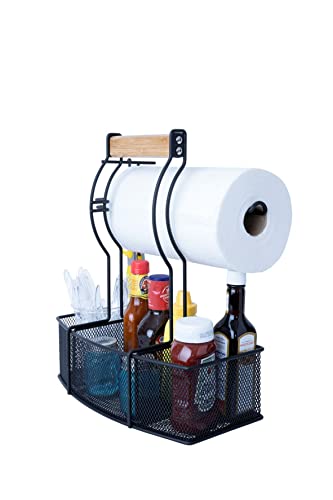  Teel Caddy For Organizing Paper Towels, Condiments, Tools For Grill, BBQ, Picnics, Household Cleaning, Garage, Cars Caddy, Black, Large