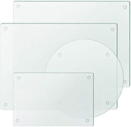  Clear Tempered Glass Cutting Board Set Of 4, Non Slip Glass Trays For Kitchen Countertop By Murrey Home, Heat Resistant, No Stain, 11.75"x15.75", 7.75"x11.75" & Round 11.75"