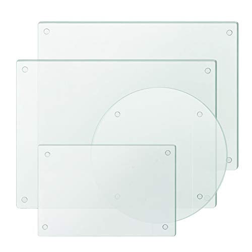  Clear Tempered Glass Cutting Board Set Of 4, Non Slip Glass Trays For Kitchen Countertop By Murrey Home, Heat Resistant, No Stain, 11.75"x15.75", 7.75"x11.75" & Round 11.75"