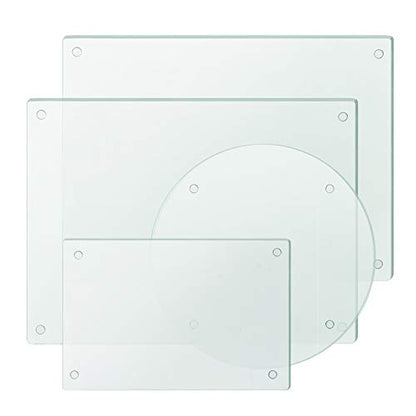  Clear Tempered Glass Cutting Board Set Of 4, Non Slip Glass Trays For Kitchen Countertop By Murrey Home, Heat Resistant, No Stain, 11.75"x15.75", 7.75"x11.75" & Round 11.75"