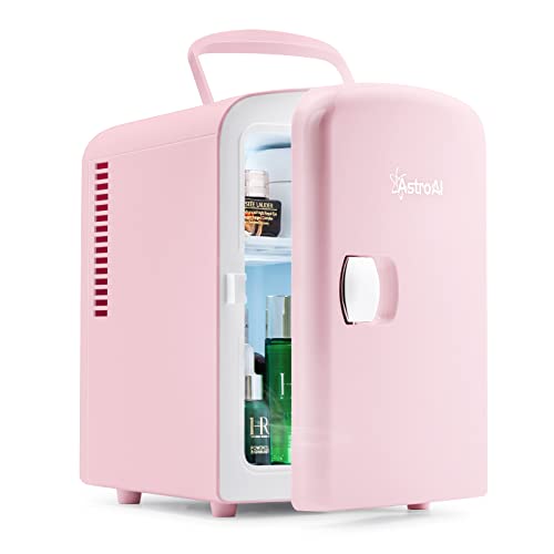  Mini Fridge, 4 Liter/6 Can AC/DC Portable Thermoelectric Cooler And Warmer Refrigerators (Pink) (Renewed)