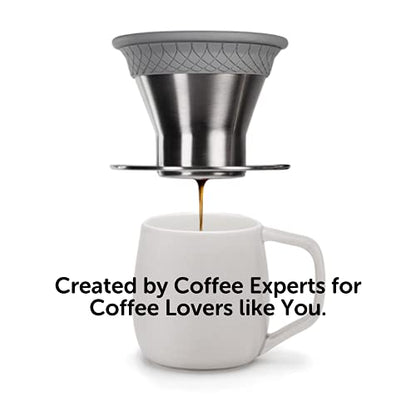  - BLOOM Pour Over Coffee Brewing Kit - Durable Thermal Brushed Stainless Steel Sleeve, Dual Filter Mode With Patented Micro-Filter, Premium Borosilicate Glass Carafe, Stainless Steel Measuring Scoop And 50 Paper Filters