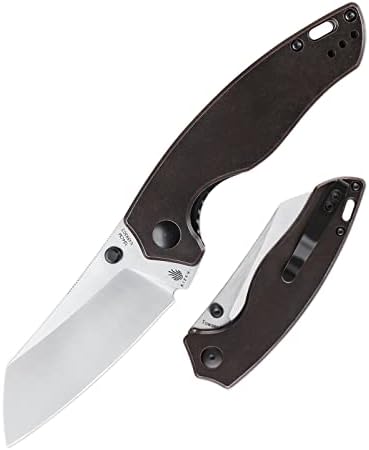 Kizer Towser K Folding Pocket Knife, 154CM Steel Sheepsfoot Blade Cleaver Knife With Blue Richlite Handle For Everyday Carry
