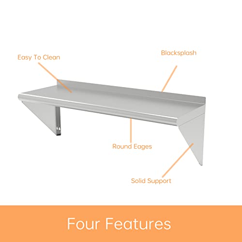  ERUPTA 12 X 48 Inches 300 Lb,Stainless Steel Wall Mount Floating Shelving,Commercial Stainless Steel NSF Shelf For Restaurant Kitchen, Home Kitchen,Hotle,Food Truk,Garage.