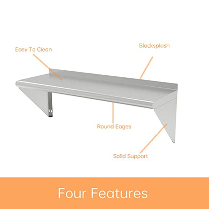  ERUPTA 12 X 48 Inches 300 Lb,Stainless Steel Wall Mount Floating Shelving,Commercial Stainless Steel NSF Shelf For Restaurant Kitchen, Home Kitchen,Hotle,Food Truk,Garage.