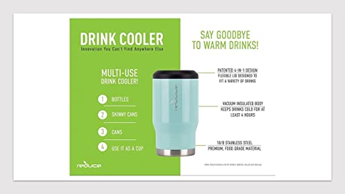  14 Oz. Vacuum Insulated Stainless Steel Drink Cooler, 4 Pack Built-in Bottle Opener Whit Non-Slip Base 4-in-1 Versatility Colors: Aqua-Red-Orange-Blue (ART1614168)