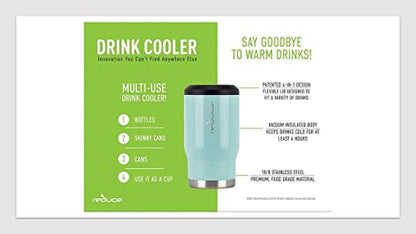  14 Oz. Vacuum Insulated Stainless Steel Drink Cooler, 4 Pack Built-in Bottle Opener Whit Non-Slip Base 4-in-1 Versatility Colors: Aqua-Red-Orange-Blue (ART1614168)